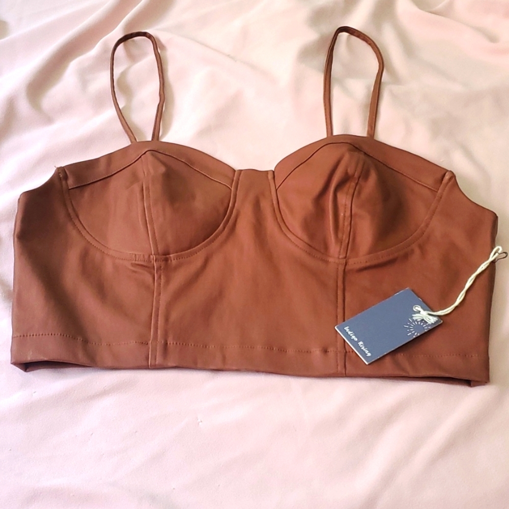 Brown zip up crop top